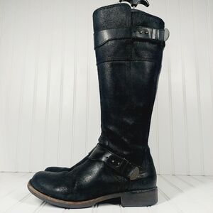 UGG Dayle Black Leather Winter Riding Moto Boots H741
